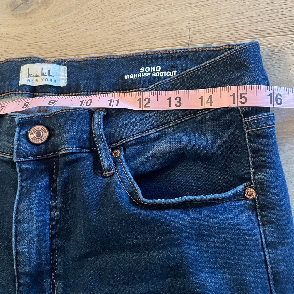 Dark Blue Flare Jeans Denim Wide Leg Stretchy Stretch Denim Women’s Pants, 12 - Picture 3 of 6